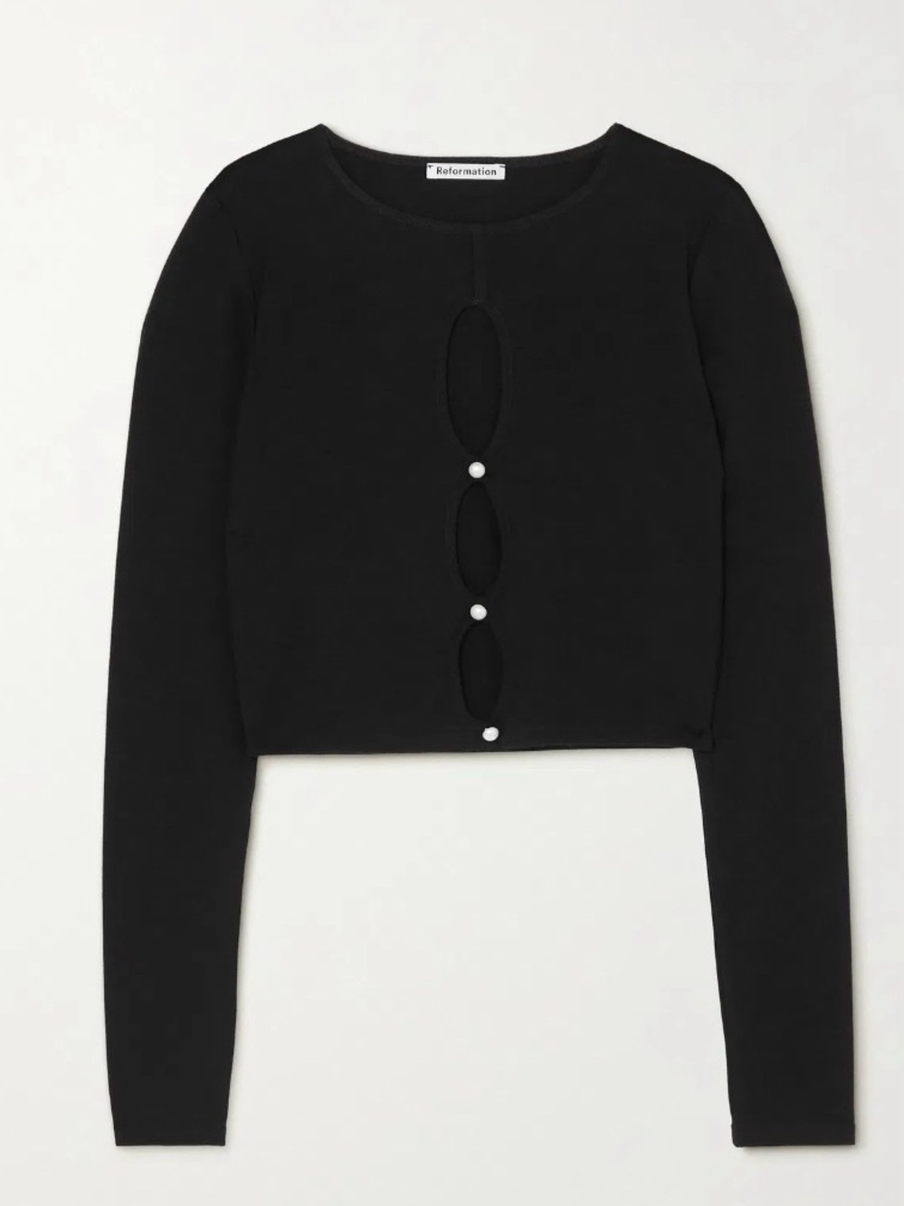 Reformation Black Cropped Long-Sleeve Top with Front Cutouts